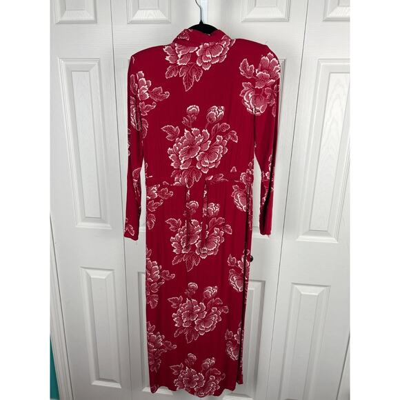 Newport News Women Vintage Red White Floral Button Up Maxi Dress Rayon Size 4 - Picture 8 of 10